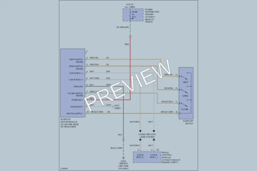 2006 Dodge Magnum Power Top Sunroof wiring diagram preview