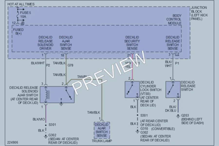 2006 Dodge Stratus Trunk Tailgate Fuel Door wiring diagram preview