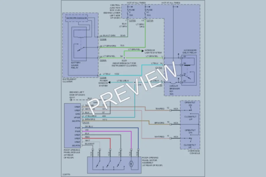 2006 Ford F250 Super Duty Power Top Sunroof wiring diagram preview