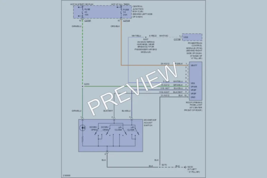 2006 Ford Focus Power Top Sunroof wiring diagram preview