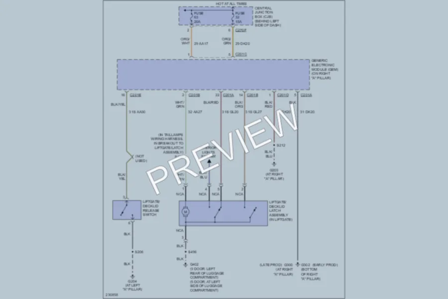 2006 Ford Focus Trunk Tailgate Fuel Door wiring diagram preview