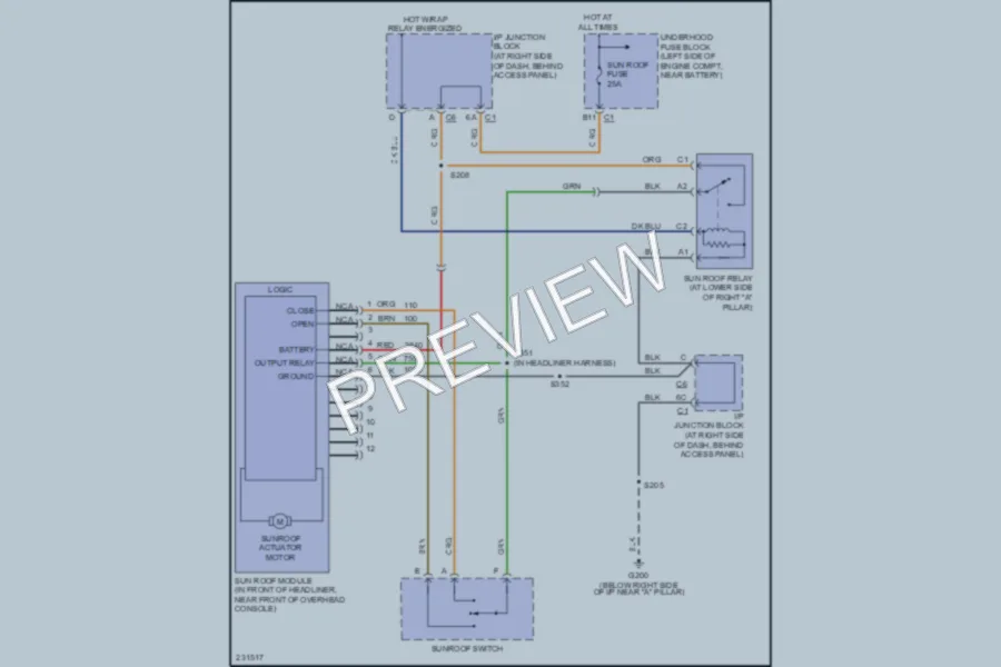 2006 GMC C2500YukonXL Power Top Sunroof wiring diagram preview