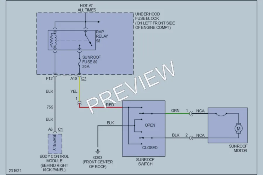 2006 GMC Canyon Power Top Sunroof wiring diagram preview