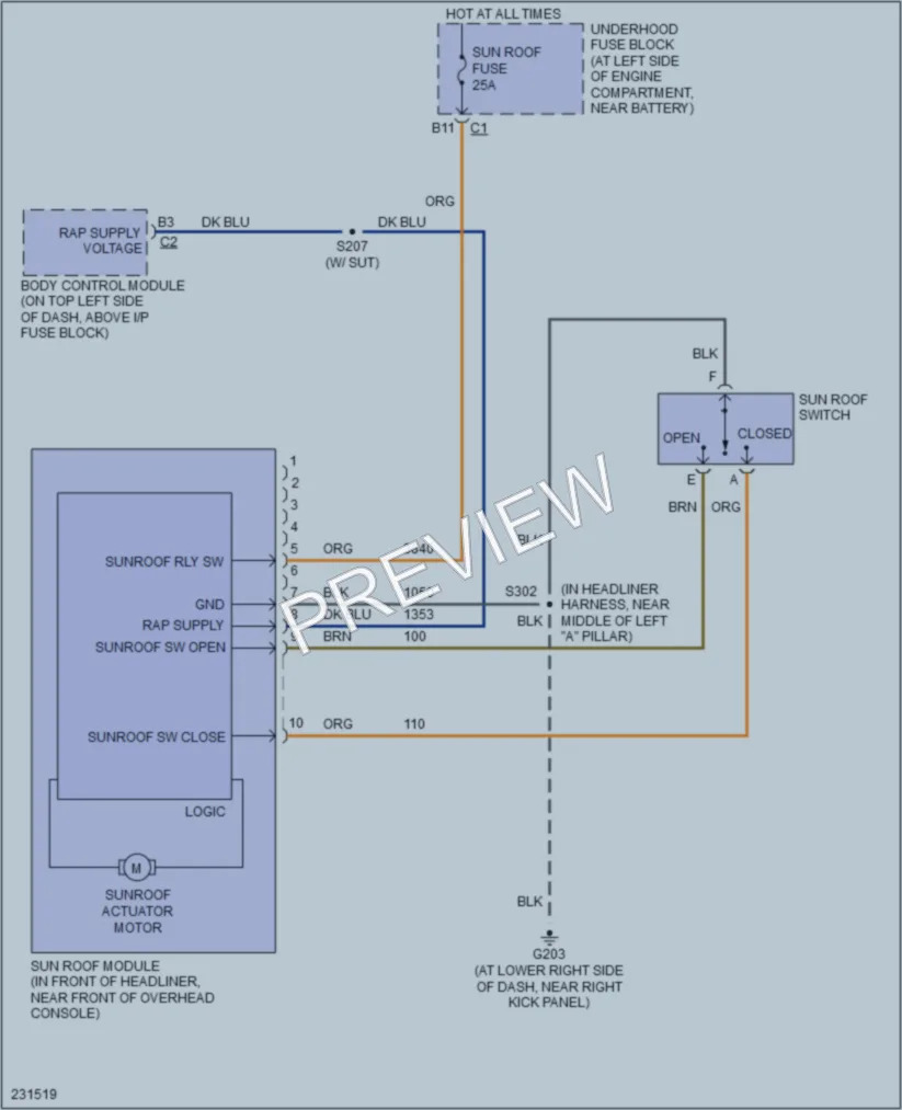 2006 HUMMER H2SUT Power Top Sunroof wiring diagram preview