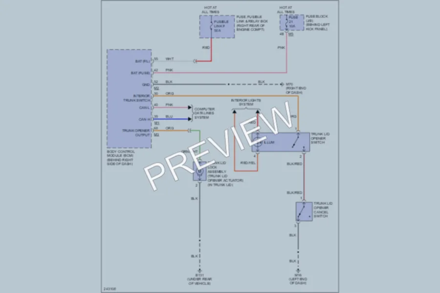2006 Infiniti M35 Trunk Tailgate Fuel Door wiring diagram preview