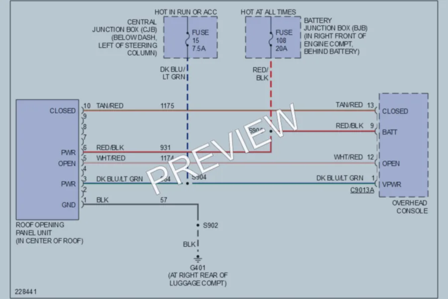 2006 Mercury GrandMarquis Power Top Sunroof wiring diagram preview