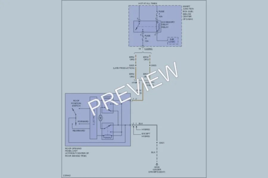 2006 Mercury MarinerHybrid Power Top Sunroof wiring diagram preview