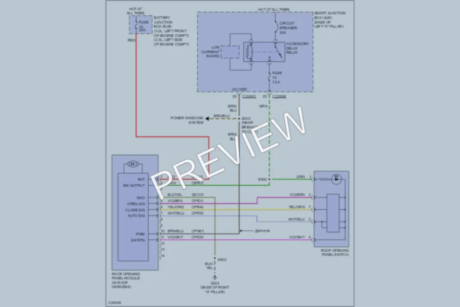 2006 Mercury Milan Power Top Sunroof wiring diagram preview
