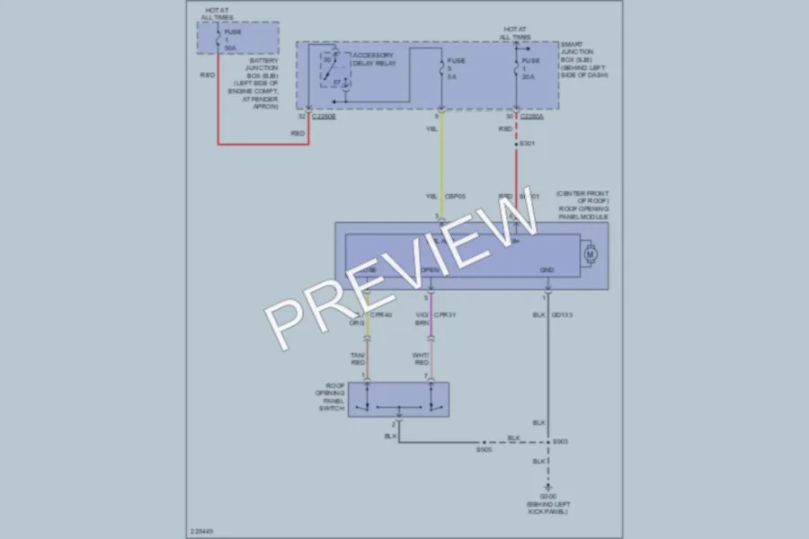 2006 Mercury Mountaineer Power Top Sunroof wiring diagram preview