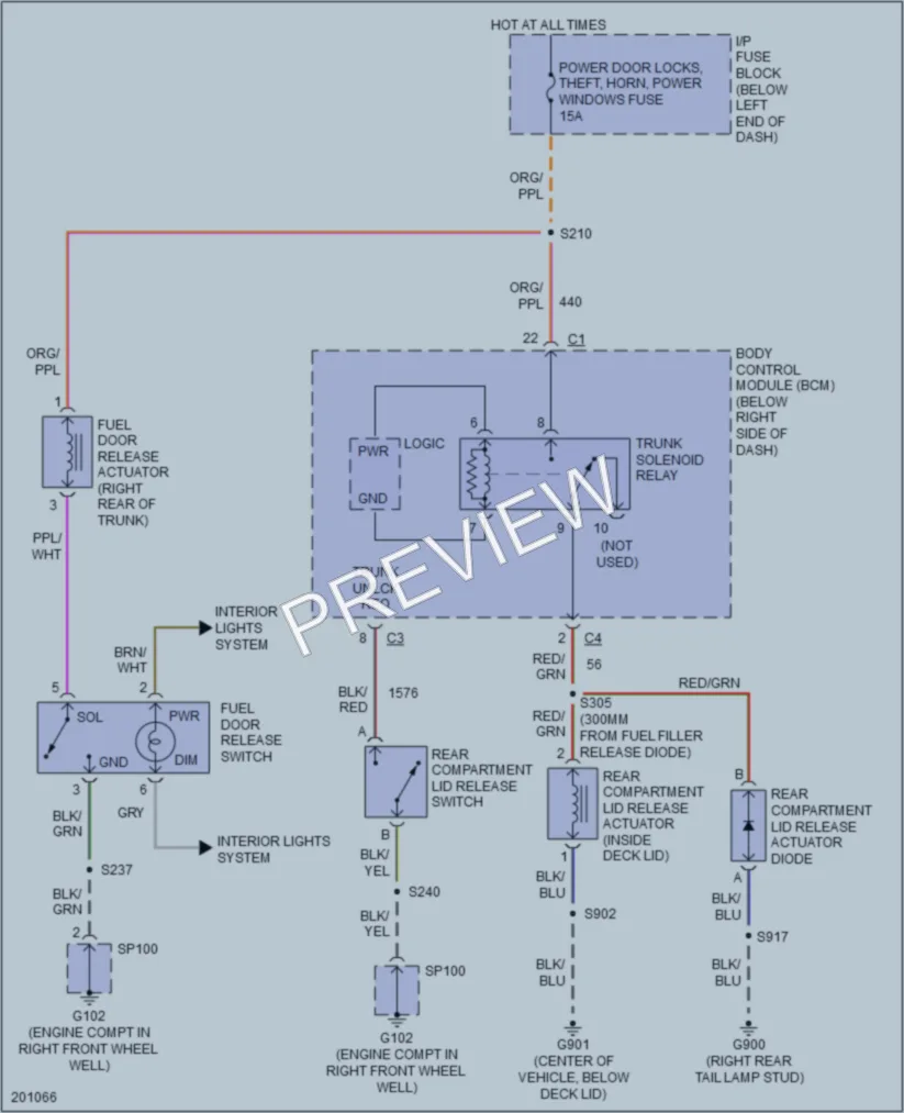 2006 Pontiac GTO Trunk Tailgate Fuel Door wiring diagram preview