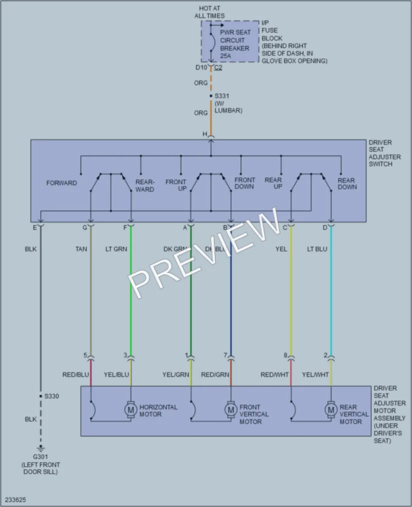 2006 Pontiac GrandPrix Power Seats wiring diagram preview