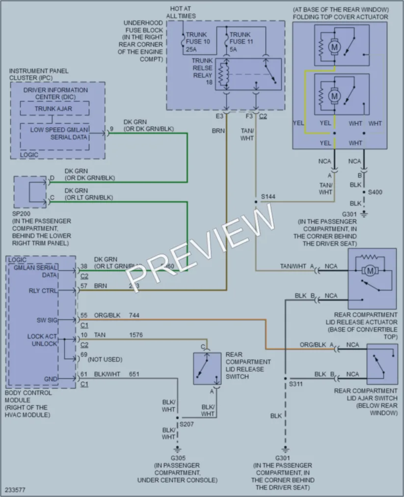 2006 Pontiac Solstice Trunk Tailgate Fuel Door wiring diagram preview