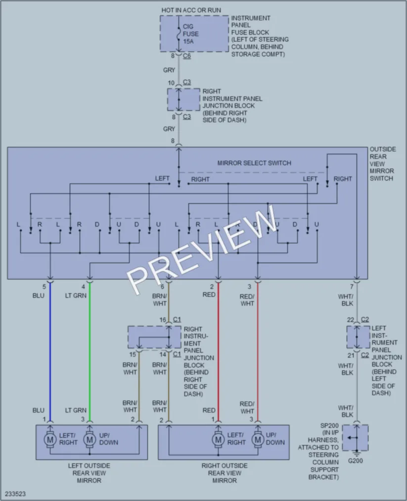 2006 Pontiac Vibe Power Mirrors wiring diagram preview