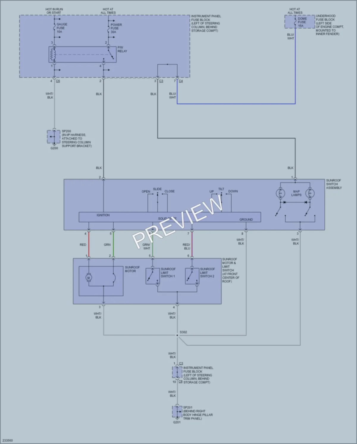 2006 Pontiac Vibe Power Top Sunroof wiring diagram preview