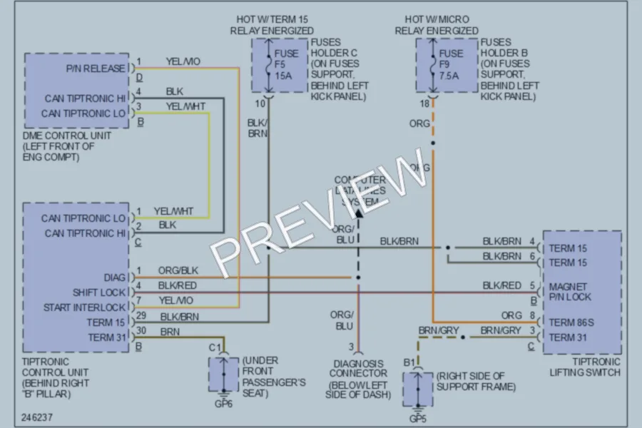 2006 Porsche 911 Shift Interlock wiring diagram preview