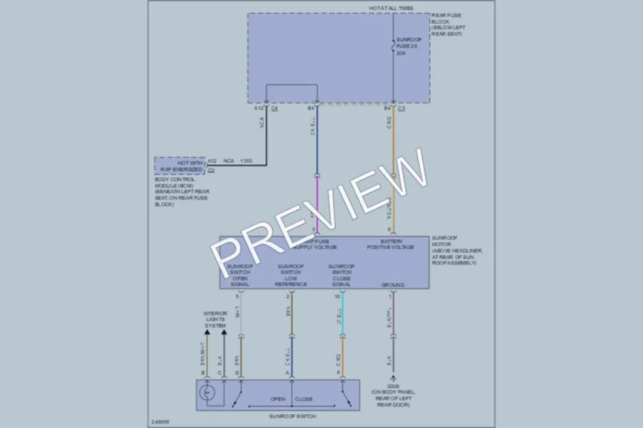 2006 Saab 97X Power Top Sunroof wiring diagram preview