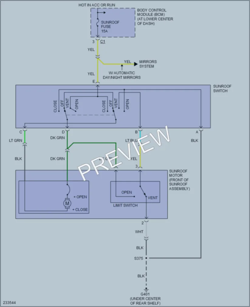 2006 Saturn ION3 Power Top Sunroof wiring diagram preview