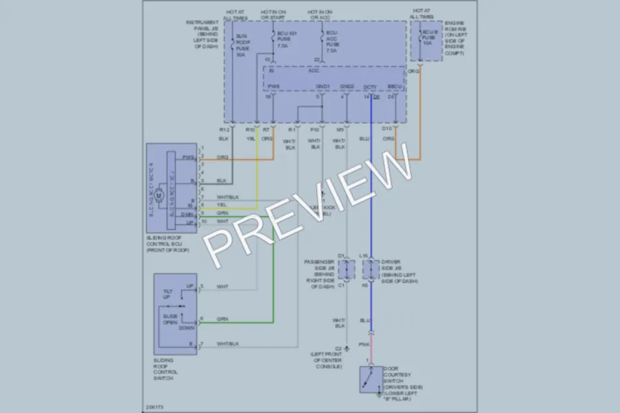 2006 Toyota Avalon Power Top Sunroof wiring diagram preview