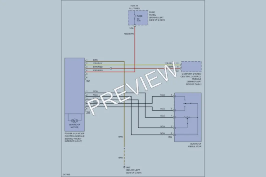 2006 Volkswagen GTI Power Top Sunroof wiring diagram preview