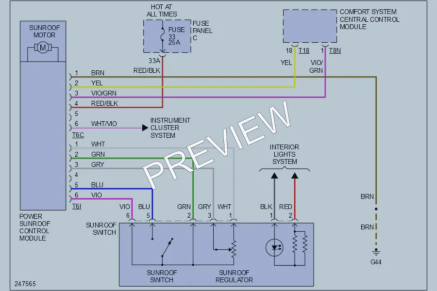2006 Volkswagen Rabbit Power Top Sunroof wiring diagram preview