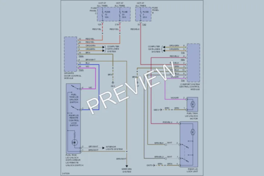 2006 Volkswagen Rabbit Trunk Tailgate Fuel Door wiring diagram preview