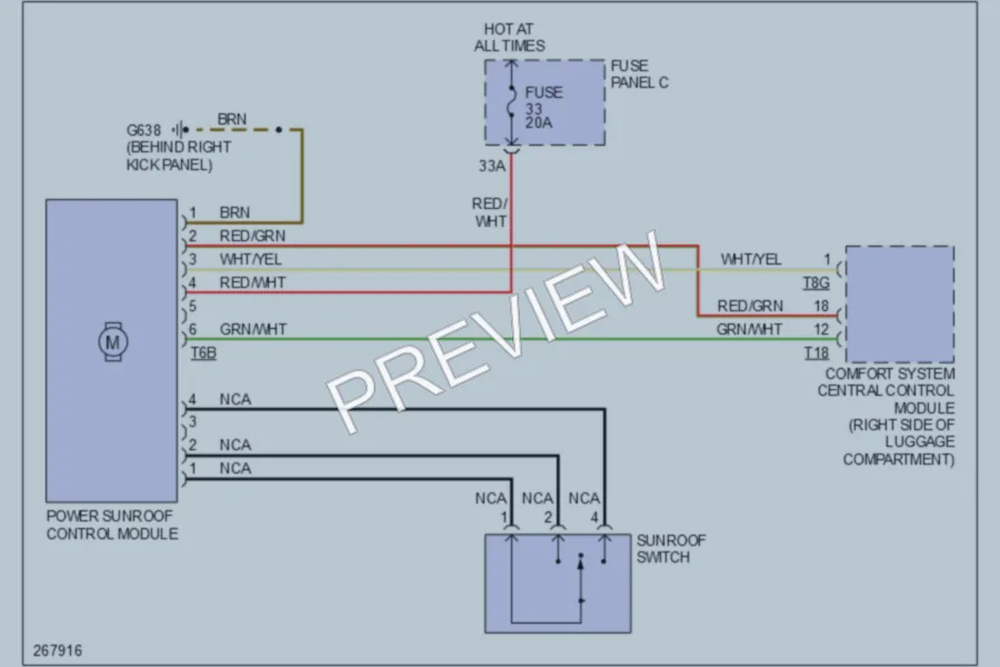 2007 Audi A3 Power Top Sunroof wiring diagram preview