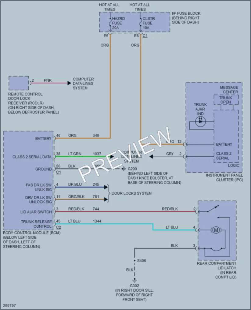 2007 Buick Allure Trunk Tailgate Fuel Door wiring diagram preview