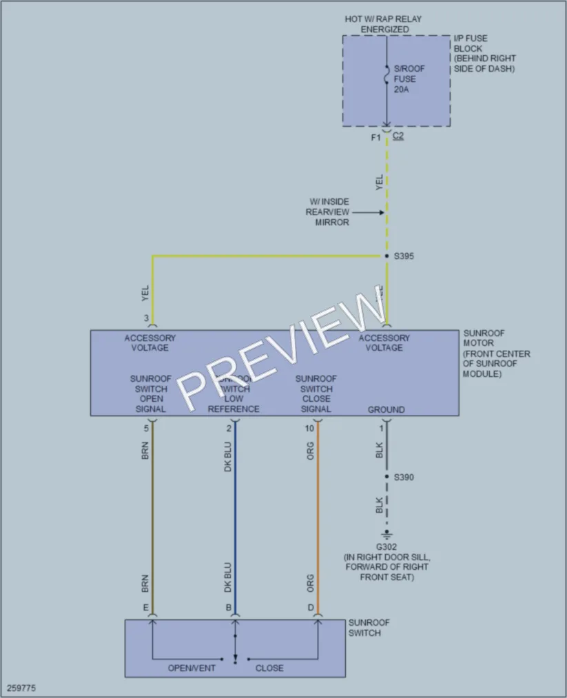 2007 Buick LaCrosse Power Top Sunroof wiring diagram preview