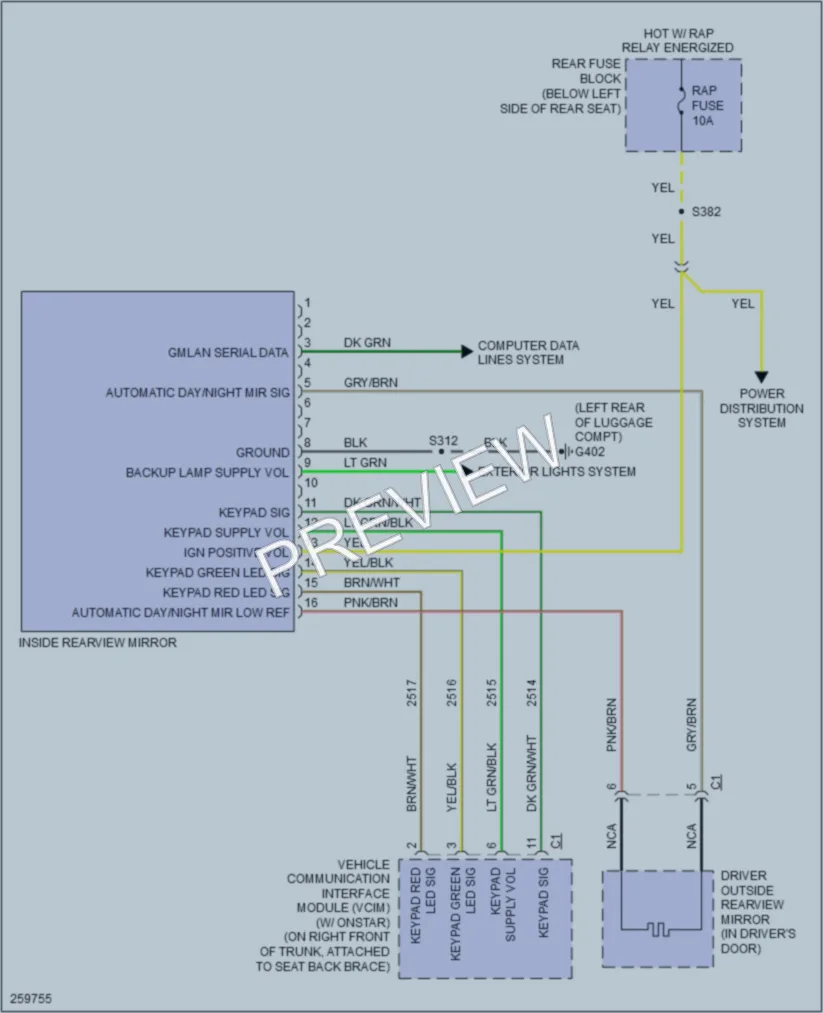 2007 Buick Lucerne Power Mirrors wiring diagram preview