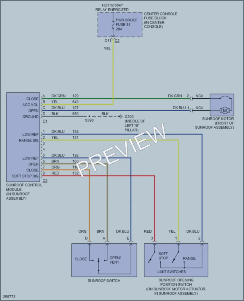 2007 Buick Rendezvous Power Top Sunroof wiring diagram preview
