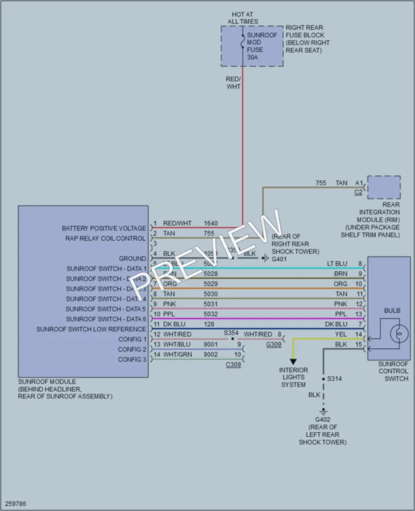 2007 Cadillac CTS Power Top Sunroof wiring diagram preview