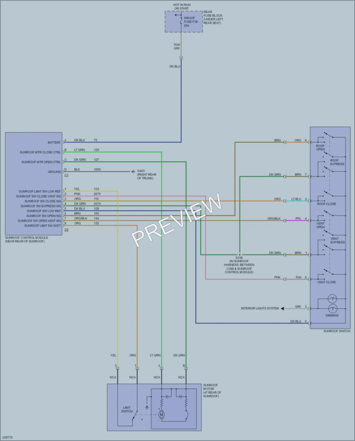2007 Cadillac DTS Power Top Sunroof wiring diagram preview