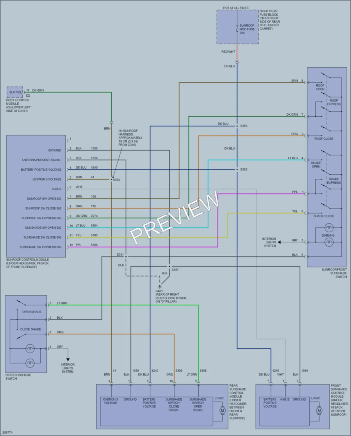 2007 Cadillac SRX Power Top Sunroof wiring diagram preview