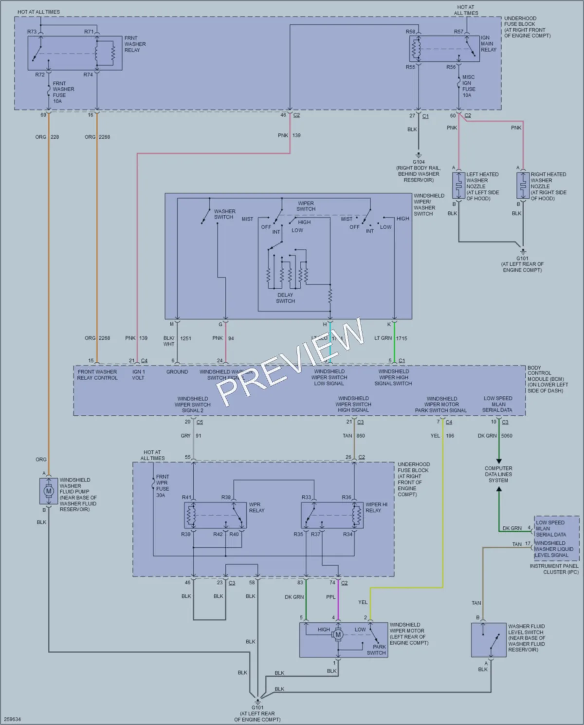 2007 Cadillac SRX Wiper Washer wiring diagram preview