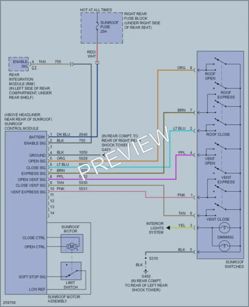 2007 Cadillac STS Power Top Sunroof wiring diagram preview