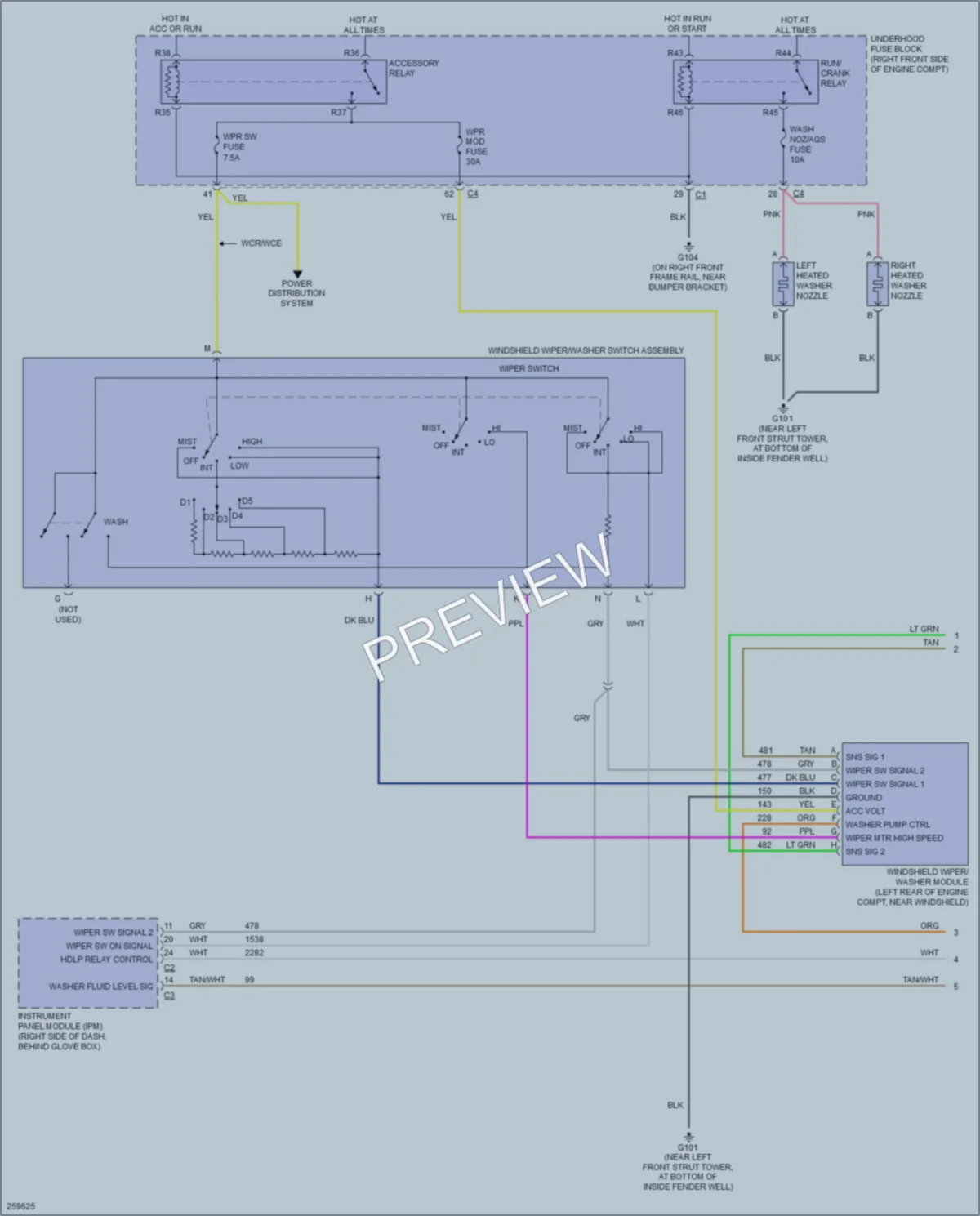 2007 Cadillac STSV Wiper Washer wiring diagram preview