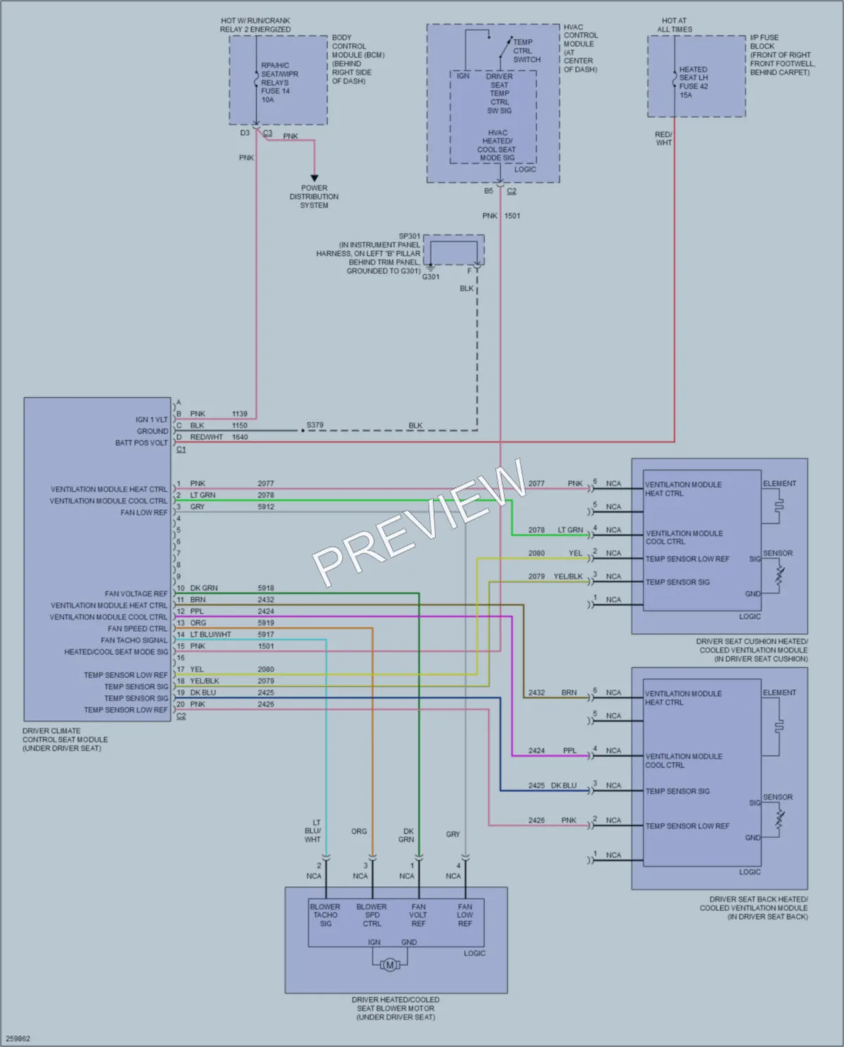2007 Cadillac XLRV Power Seats wiring diagram preview