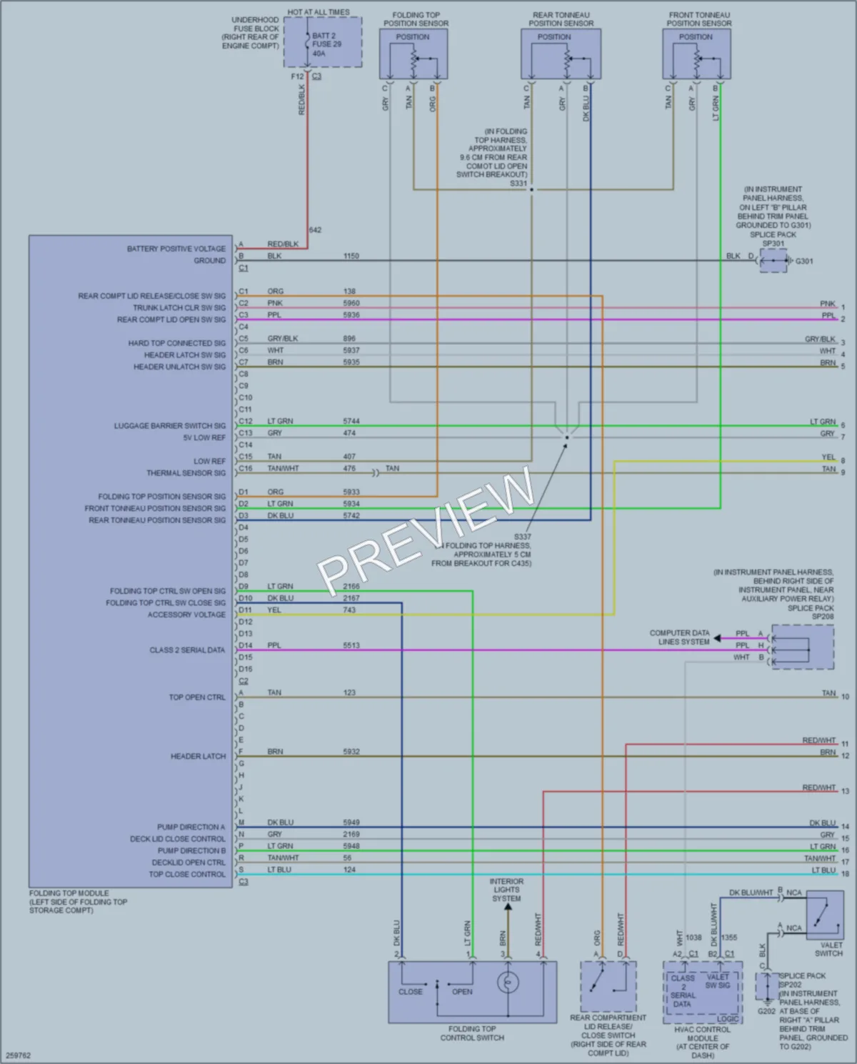 2007 Cadillac XLRV Power Top Sunroof wiring diagram preview