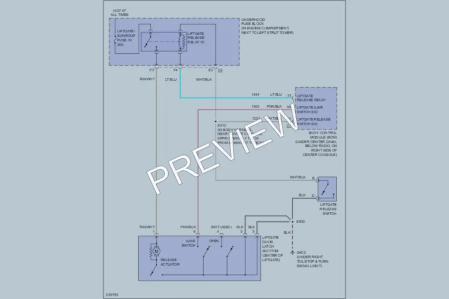 2007 Chevrolet HHR Trunk Tailgate Fuel Door wiring diagram preview