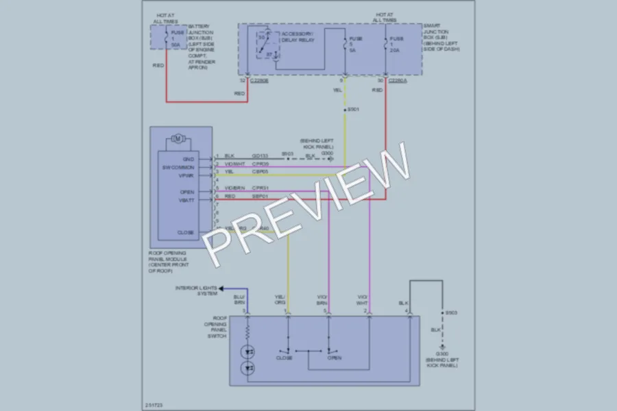 2007 Ford ExplorerSportTrac Power Top Sunroof wiring diagram preview