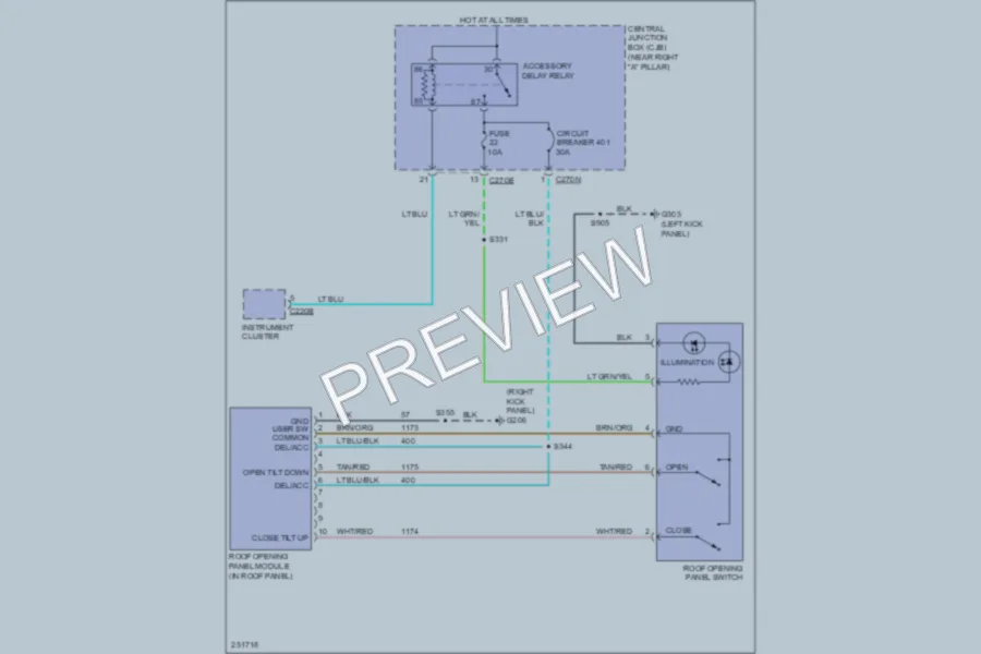 2007 Ford F150 Power Top Sunroof wiring diagram preview