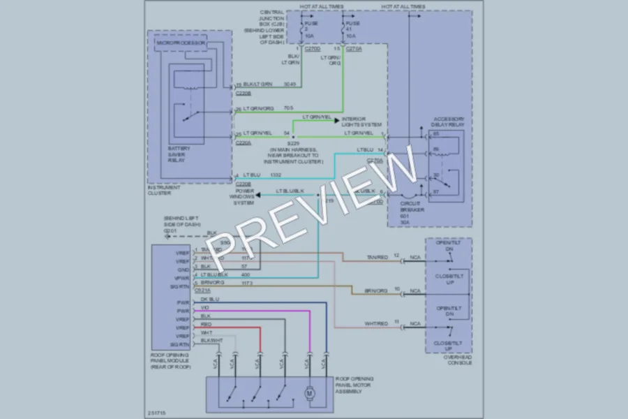 2007 Ford F350 Super Duty Power Top Sunroof wiring diagram preview