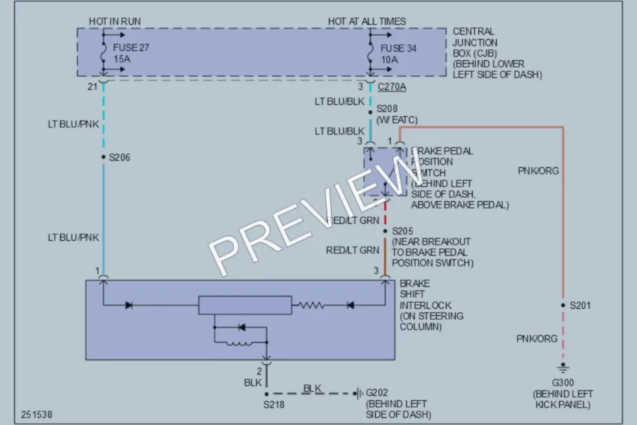 2007 Ford F550ChsCab Shift Interlock wiring diagram preview