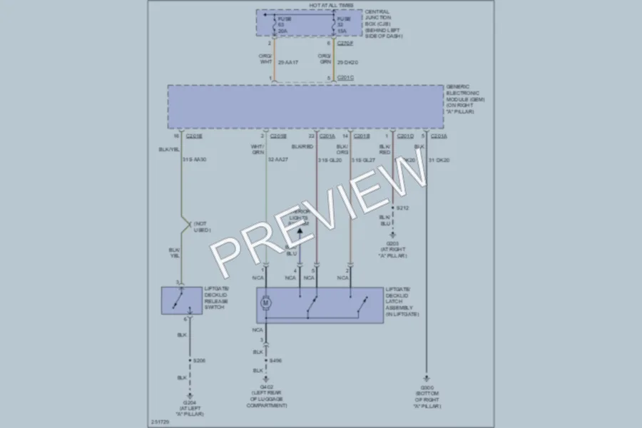 2007 Ford Focus Trunk Tailgate Fuel Door wiring diagram preview