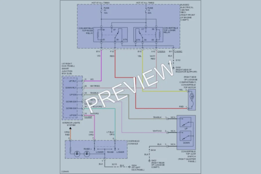 2007 Ford Mustang Power Top Sunroof wiring diagram preview