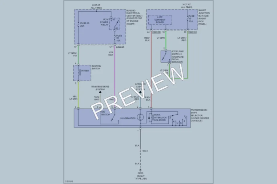 2007 Ford Mustang Shift Interlock wiring diagram preview