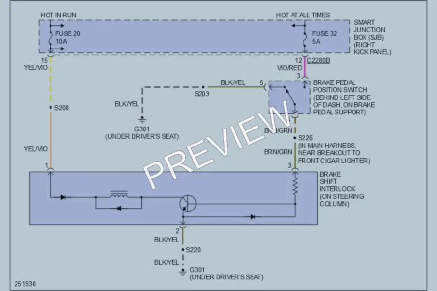 2007 Ford Ranger Shift Interlock wiring diagram preview