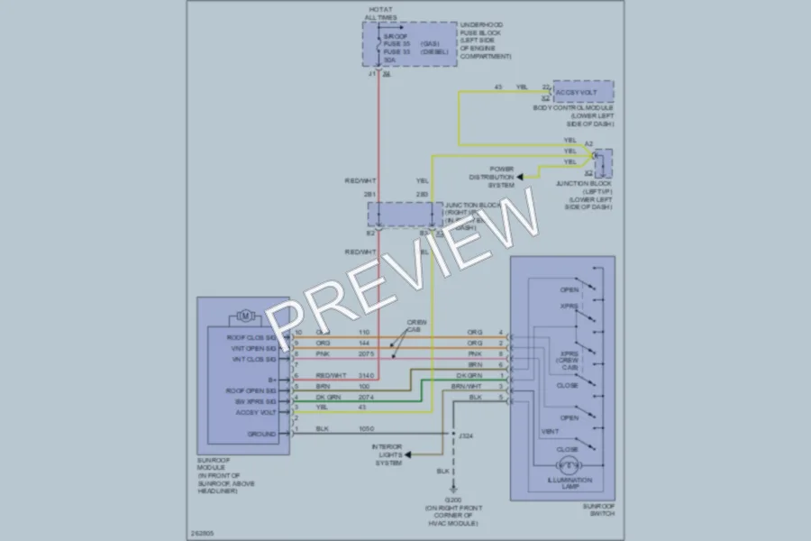 2007 GMC 2500 Hd Power Top Sunroof wiring diagram preview