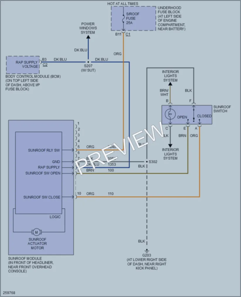 2007 HUMMER H2SUV Power Top Sunroof wiring diagram preview