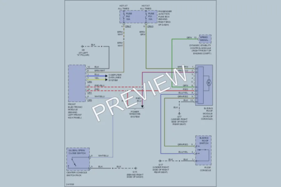2007 Jaguar XJ8L Power Top Sunroof wiring diagram preview
